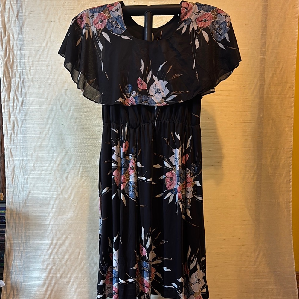 Black and Pink Flutter Sleeve Midi Sundress